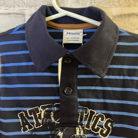 4/$20 primigi (Italy) boys football print polo striped shirt - size 4T - Picture 2 of 8